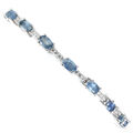 925 Sterlingsilber Armband Oval Blauer Saphir Natürlich Edelstein Schmuck 20.3cm