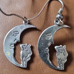 Vintage Sterling Silver 925 Crescent Moon & Pig Earings