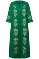 Ulla Popken große Größen Kleid 48 grün Leinen Maxikleid Stickerei 3 4 Arm
