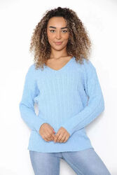 Neu Damen Langarm V/N Strick Allover Zopfmuster Pullover UK 8-22