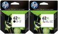 2 Original HP Patronen 62XL BK+COL C2P05AE C2P07AE Herstellergarantie 11/2022
