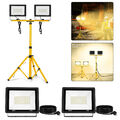 LED 2x 100W Fluter Flutlicht + Stativ Warm Baustrahler Scheinwerfer mit Stecker