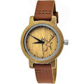 Holzwerk GERA kleine Damen Leder & Holz Uhr mit Hirsch Logo in braun, beige