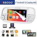7" Carplay Android 13 2+64G Autoradio GPS Navi WiFi RDS Kam Für Fiat 500 2007-15