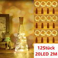 12tlg Korken mit 20 LED Lichterkette Flaschenbeleuchtung Flaschenlicht Batterie