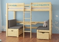 Hochbett mit Sitzbank und Tisch, Kinderhochbett, Holzhochbett Kinder 90x200 cm