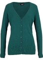Feinstrickjacke mit Knopfleiste Gr 40/42 Tiefgrün Damen Langarm Strick-Jacke Neu