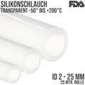 Silikon Silicon Milch Schlauch transparent lebensmittelecht FDA 2 - 25 mm - 25 m