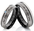 2 Partnerringe Freundschaft Tricolor aus Titan mit blauem Stein Lasergravur FF51