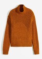 Rollkragenpullover mit Struktur Gr 44/46 Rehbraun Damen Langarm Strick-Pulli Neu