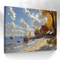 Leinwand Bild Strand Meer Boot Ölgemälde Druck Wanddeko Wandbilder XXL 5986A