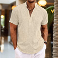 Herren Leinen Hemden Kurzarm Hemd Knopf Bluse Hemd Freizeit Hemdbluse Casual Top