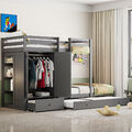 Etagenbett 90x200 cm Kinderbett Hochbett mit Kleiderschrank und ausziehbett Grau