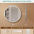 50cm Runder Badspiegel mit Beleuchtung Touchschalter, 3 Lichtfarben Dimmbar IP44