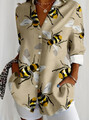 Damenshirt mit Bienen-Print u. Knopfleiste - Leichte Polyester-Mischung, langarm