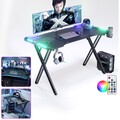 Gaming Tisch mit RGB LED Beleuchtung Ergonomischer PC Schreibtisch Schwarz Neu