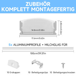 5-100x LED PROFIL ALUPROFIL ALU SCHIENE LEISTE PROFILE FÜR LED-STREIFEN ELOXIERT