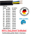 NYY-J 3x1,5 mm² / NYY J 3 1,5 Erdkabel Starkstromkabel (ab 5 Meter erhältlich)