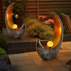 Solarlampe Gartendeko Außenleuchte messing Flammeneffekt Mondsichel LED 2er Set