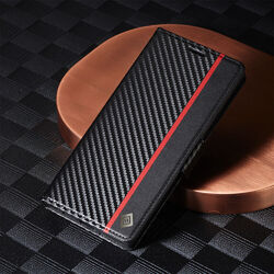 Handyhülle Samsung S25 S24 S23 S22 Ultra A15 A54 Carbon Tasche Wallet Flip Case