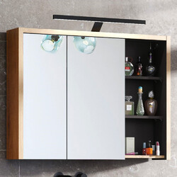 Badezimmer Spiegelschrank LED-Beleuchtung 100 cm Eiche Nb. mit grau Badmöbel