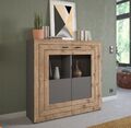 Highboard Anrichte Wohnzimmerschrank Vitrine Sideboard grau matt Eiche Freno LED