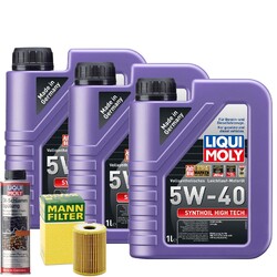 Motoröl 5W40 LIQUI MOLY Synthoil High Tech 3L +MANN Ölfilter +Ölschlammspülung