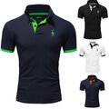 Herren Poloshirt Basic Kontrast Stickerei Kragen Kurzarm Polohemd T-Shirt R-0058