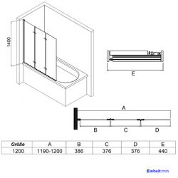 Badewannenaufsatz mit 6mm NANO Badewannenfaltwand 3-tlg Duschwand für Badewanne