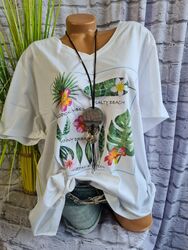 Sheego Damen Shirt Tunika T-Shirt weiß mit Aufdruck Kurzarm (458) Übergröße NEU 