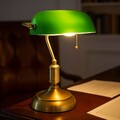 Tischleuchte Schreibtischlampe Bankerleuchte altmessing Glas grün LED H 36 cm