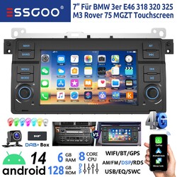 DAB+ 8-Kern 6+128G Android 14 Carplay Autoradio GPS WIFI Für BMW 3er E46 M3 MGZT