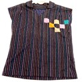 Ärmellose Damenbluse mit buntem Streifenmuster und geometrischem Design, Größe c