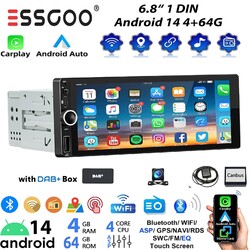 DAB+ Android 14 Autoradio Universal 1 DIN 4+64G Carplay Navi USB Typ-C BT + KAM