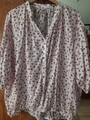 Ballonsaum Bluse mit Puffärmeln Gr.XXL Baumwolle Weiß Gemustert 