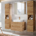 Badezimmermöbel Komplett Set Wotaneiche Hochschrank LED-Spiegelschrank Gäste-WC
