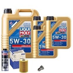 Motoröl 5W30 LIQUI MOLY Longlife Iii 8L+MAHLE Ölfilter+Spülung+Ölablassschraube