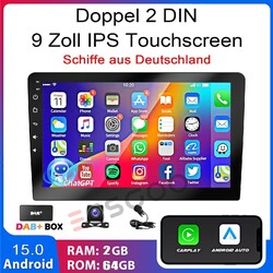 DAB+ 2+64G 9" Autoradio Android 15 Carplay GPS NAVI WiFi RDS KAM+MIK 2 DIN BT FM