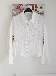 Talbots weiße geknitterte Bluse, UK Größe 12 Knöpfe vorne Vintage makellos