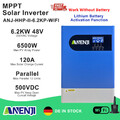 6.2KW Off Grid Hybrid Solar Wechselrichter MPPT 120A 230V 48V 500VDC WIFI BMS DE