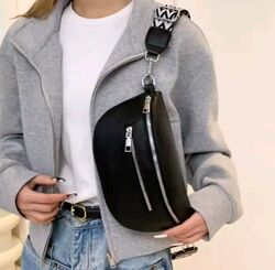 Umhängetasche Bauchtasche Crossbody Bag Damen Schwarz Black Kunstleder