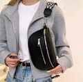 Umhängetasche Bauchtasche Crossbody Bag Damen Schwarz Black Kunstleder