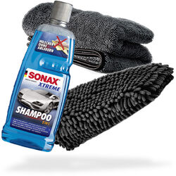 SONAX Xtreme Shampoo 2in1 Autoshampoo 1L + Waschhandschuh + Trockentuch Waschset