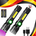 2X Taschenlampe LED Magnet USB Aufladbar COB Zoombar Arbeitsleuchte &18650 Akku