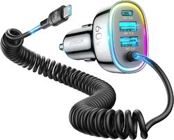 60W PD3.0 QC3.0 USB-C/A Auto-Schnellladegerät Adapter Mit 30W Typ-C Spiralkabel