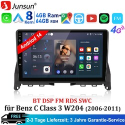 Android 14 CarPlay GPS Navi Autoradio 4+64GB für MERCEDES-BENZ W204 S204 BT DAB+
