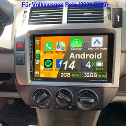 DAB+ Für VW Polo 9N 2001-2009 Android 14 Carplay 2+32G Autoradio GPS Navi BT SWC