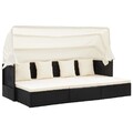 Gartenliege Gartenbett mit Dach Gemischt Poly Rattan Sonnenbett Sofabett Grau