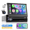 4+64G 1 DIN 7 Zoll Flip Out Android 15 Carplay Autoradio GPS WIFI FM BT KAMERA