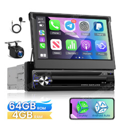 4+64G 1 DIN 7 Zoll Flip Out Android 15 Carplay Autoradio GPS WIFI FM BT KAMERA